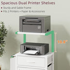 2-Drawer File Cabinet, Filing Cabinet with 2-Tier Printer Shelves, Office Cabinets with Side Bag&File Drawer for A4/Letter Size, Printer Stand with Storage for Home Office, White, 16.5" W