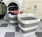 SAMMART 40L (10.5 Gallon) Collapsible Plastic Laundry Basket with Handles - Foldable Pop Up Storage Container/Organizer - Portable Laundry Hamper - Space Saving (2, White/Grey)