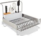 KitchenAid Full Size Compact to Full Capactiy Expandable Rust Resistant Dish Rack, with Self Draining Angled Drainboard and Removable Flatware Caddy, 24-Inch, White