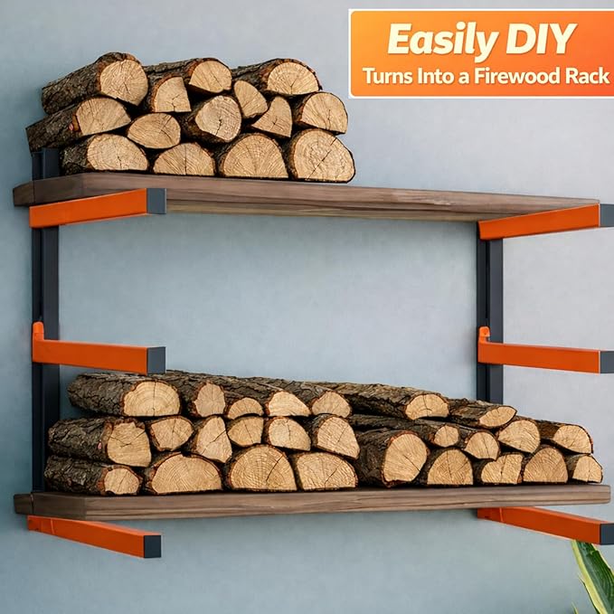 Wefaith Wood Organizer Lumber Storage Rack Wall Mount - Heavy Duty Metal Cantilever Shelves with 3-Level Holds Up 600 Lbs,Indoor & Outdoor Wood Storage Racks for Garage Woodshops Workshops -2 Pack