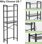 Over-The-Toilet Storage Rack, 4-Tier Bathroom Organizer Shelf Over Toilet with Adjustable Shelf and Basket, Freestanding Space Saver Bathroom Shelves Above Toilet for Room (Pure Gray)