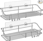 Nieifi Shower Caddy Shelf Storage Rack Adhesive Without Drilling Stainless Steel with Hooks for Washroom, Lavatory, Restroom, Toilet, Bathroom, Kitchen - 2 Pack