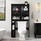Vabches Over-The-Toilet Storage Cabinet, Farmhouse Style with 2 Acrylic Waves Doors, Space-Saving Home Storage Rack for Restroom, Bathroom and Laundry Room.Black.