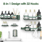 Shower Caddy Adhesive Shower Organizer 8-Pack, Rustproof Stainless Steel Bathroom Shelves, Large Capacity No-Drill Rack Storage Accessories with Soap Dish Toothbrush Holder Hooks