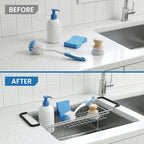 TreeLen Over The Kitchen Sink Caddy Sponge Holder Organizer Drying Rack Expandable for Sponge Brush Soap 13.8" to 20.8", Stainless Steel
