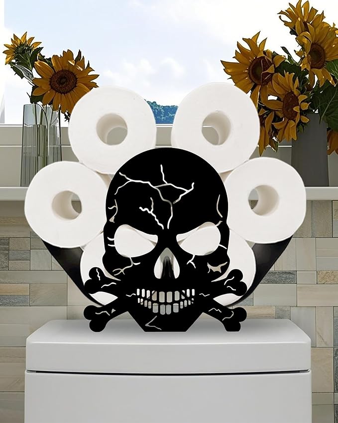 Sugar Skull Toilet Tissue Holder,Animal Paper Holders,Decorative Metal Papers Holder,Funny Toilet Animal Storage for Bathrooms,Bathroom Paper Organizer for Extra 8 Rolls Free Standing Art Decor