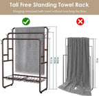 Kayfia 40" Tall Free Standing Towel Racks for Bathroom, 3 Tier Blanket Rack with 2 Storage Baskets & 6 Hooks, Towel Rack Stand for Large Bath Towels, Metal Blanket Ladder Holder for Bedroom (Bronze)