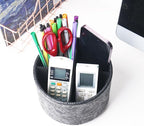 lizimandu Round Leather Art Supply Organizer,Remote Control Holder,360 Degree Spinning,Multi-Functional Pencil Holder,4 Compartments Desktop Stationary Organizer(1-Carved Black)
