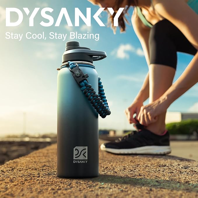 40 oz Insulated Water Bottle | Thickened Stainless Steel Vacuum Metal | Portable Sports Water Jug for Gym and Hiking with Straw, Carrier Bag, Handle Strap | BPA-Free 40 oz, Black