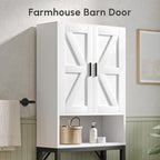 USHOWER Over The Toilet Storage Cabinet, Bathroom Organizers and Storage with Barn Doors, Thicken Metal Stand & MDF Wood Above Toilet Storage Cabinet, Freestanding Space Saver, White
