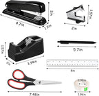Office Desk Accessories, Black Office Supplies Accessories with Tape Dispenser, Stapler, Staple Remover, 1000 Staples, Tape, Clips Set, Ruler, Scissor, Pen