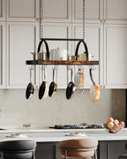 Hanging Pot Rack, Pot Hanger for Kitchen, Ceiling Mounted Pot Holder, Cookware Organizer with 18 S-Shaped Hooks, for Pot, Pan Storage, Space-Saving, Rustic Brown and Black TPR18BF