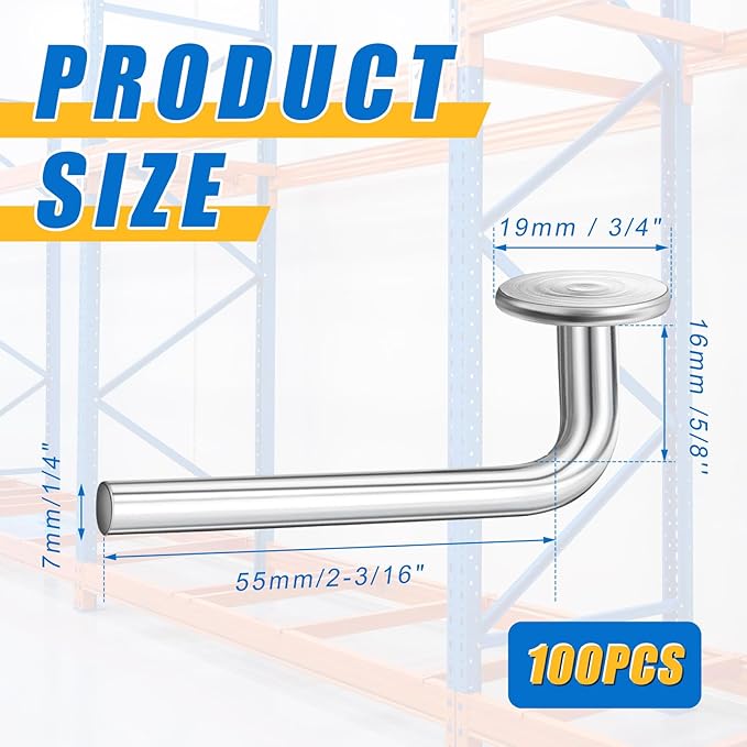 Zonon 100 Pcs M7 x 55mm Universal Pallet Rack Drop Pins, L Shaped Flat Head Safety Bolts, Heavy Duty Carbon Steel Shelf Pins for Warehouse, Storage and Shelving Systems