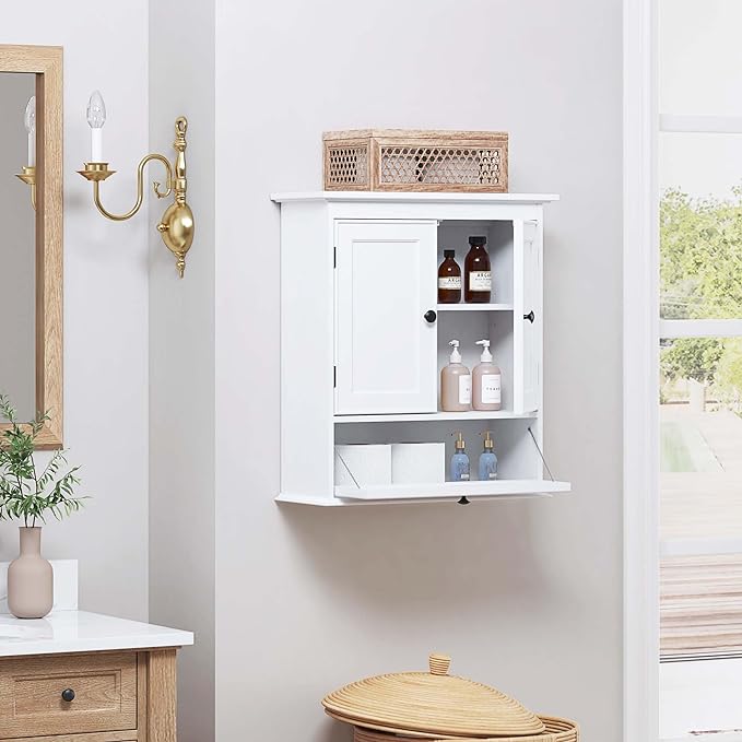 Spirich Bathroom Cabinet Wall Mounted, Small Bathroom Wall Cabinet Over Toilet, Medicine Cabinet Organizer with Doors and Adjustable Shelf, White