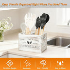 Retro White Wood Kitchen Utensil Holder - Small, Durable & Ideal for Kitchen Counter Decor （Retro White 2 Compartment）