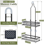 Shower Caddy Hanging: Adjustable Height Organizer for Over Showerhead - Black Rustproof Shower Shelves with Hooks & 2 Soap Holders