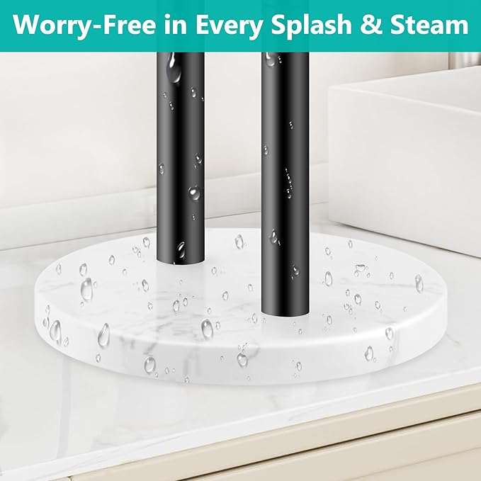Hand Towel Holder for Bathroom Countertop, 17 Inch Tall T-Shape 2 Tier Towel Rack Stand with Heavy Marble Base, Free Standing Rustproof Double Tiered Kitchen Towel Drying Organizer, Black, YOFIVI
