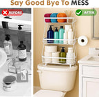 PowerKing Over The Toilet Storage Shelf, 3 Tier Bathroom Organizer Rack, No-Drill, Rust-Resistant Steel, Toilet Paper Holder for Restroom Bathroom, White