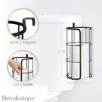 BROOKSTONE Over the Toilet Paper Holder Reserve - Toilet Paper Holder with Storage, Bathroom Toilet Paper Organizer, Metal Toilet Paper Roll Holder Fits Any Size Rolls - Matte Black