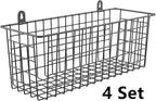 MaraFansie Extra Large Hanging Wall Basket 4-Pack Wall Mounted Wire Basket Cabinet Storage Bin Organizer Wall Shelves Farmhouse Decor for Home Kitchen Bathroom, Black