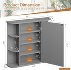 Meilocar Bathroom Mirror Cabinet Wall Mounted, Medicine Cabinet with Mirror and 6 Open Shelves, Modern Bathroom Wall Cabinets Medicine Cabinets, Grey