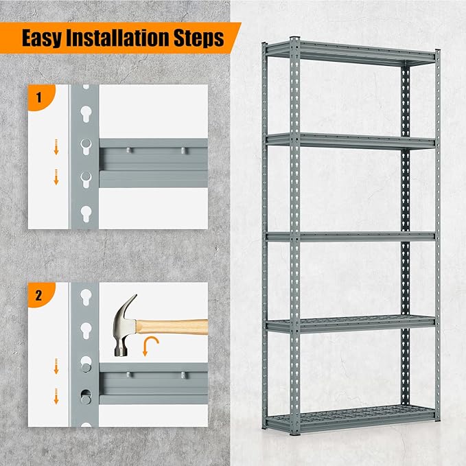 Giantex 5-Tier Storage Shelves Set of 3, Height Adjustable Metal Storage Utility Rack Shelf with Anti-Tipping Device, Heavy Duty Garage Shelving for Warehouse, Basement, 35.5" x 12" x 72", Grey
