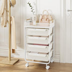 Rolling Utility Storage Cart with 4 Drawers - 4 Tiers Rolling Cart Craft Cart, Storage Drawer Cart Organizer for Craft Room Office Bedroom Classroom with Mesh Top & 4 PCS DIY Lable, White