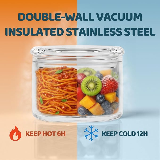 12oz Soup Thermo for Hot Food Kids Vacuum Insulated Food Jar Twist-Free Soup Thermo for Hot Food Kids Leakproof Stainless Steel Wide Mouth Lunch Container (Black)