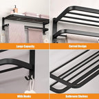 DDS-DUDES 23 Inch Bathroom Towel Rack Towel Shelf with Double Towel Bars Lavatory Wall Mount Holder with Hooks Stainless Steel Hotel Bath Rack (Matte Black)