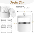 Gaussra White Apothecary Jars, White Qtip Holder - Stainless Steel Bathroom Jar with Stickers - Farmhouse Decor Qtip Dispenser for Qtips, Cotton Balls, Swabs, Makeup Sponges (2-Pack)