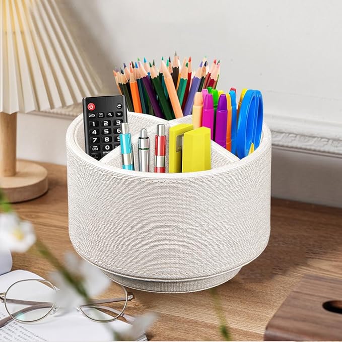 TV Remote Control Holder for Table, 360 Swivel Pen Holder for Desk Organizers and Accessories, Nightstand Organizer Caddy for Media Controllers/Office Supplies, Bedside Decorations for Living Room