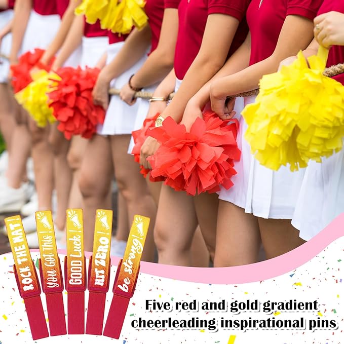 Kigeli 30 Pcs Spirit Clips Cheer Pins Cheerleader Gifts Clothes Pins For Backpacks Competition Glittered For Team Cheer Gifts Stuff Supplies Party Favors Accessories Bulk(Red, Gold,Gradient)