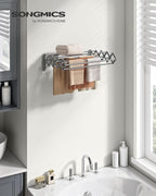 SONGMICS Clothes Drying Rack, Wall-Mounted Drying Rack Clothing, Small Accordion Laundry Rack, 9 Staggered Hanging Rods, Expandable and Retractable, Dove Gray ULLR802G01