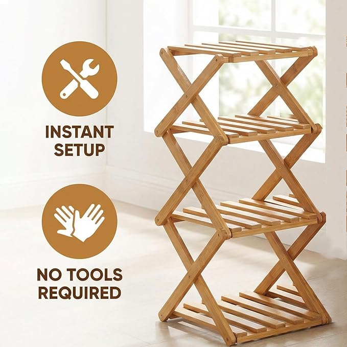 2/3/4/5/6/7/8/9 Tier Bamboo Folding Shoe Rack,2026 New Bamboo Foldable Shoe Rack,no Installation Required,Vertical Multi-Layered Organizer,Space-Saving for Entryways& Balconies (Primary Color, 5)