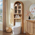 Arched Over The Toilet Storage Cabinet with Acrylic Doors, Modern Over Toilet Bathroom Organizer Shelf, Small Wooden Bathroom Storage Cabinet with Adjustable Shelf,Space Saver, Natural Oak