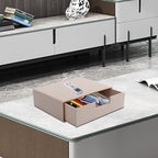 Stackable Drawer Organizer PU Leather Classic Handmade,Organize Home Office Desk Accessories and Sort Letter-Size Paper/a4 Document,Desk Caddy with Drawers Storage Box,13.1x10x3.7inches,Beige