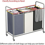 3-Bag Laundry Sorter Cart with Rolling Lockable Wheels, Removable Bags, 32.68 x 15.75 x 33.46 in, Black, Beige and Grey (Assorted)