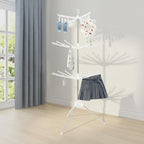 3-Tier Foldable Rotating Laundry Drying Rack with 24 Clips, Stainless Steel & PP Free-Standing Floor Dryer for Clothes