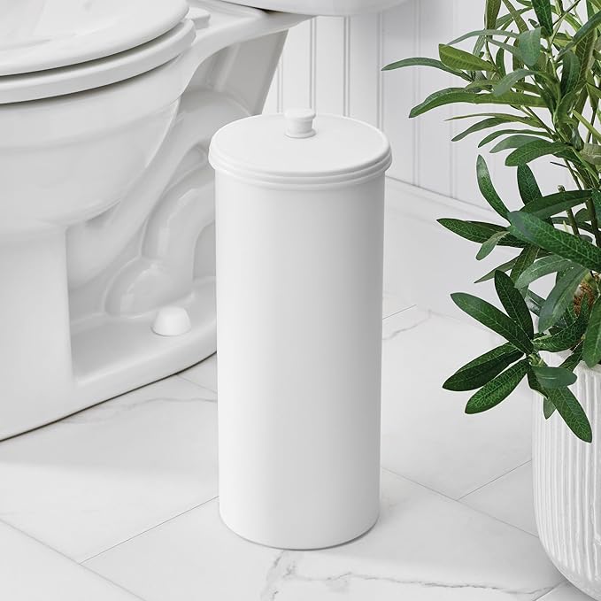 iDesign Freestanding Bathroom Toilet Paper Storage Holder with Lid for 3 Extra Rolls, 2-Pack, White