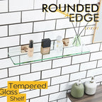KOKOSIRI Tempered Glass Shelf 20-Inch Floating Wall Shelves Bathroom Rack Kitchen Shower Storage, 2 Pack Champagne Bronze Stainless Steel B1107CPG-L20-P2