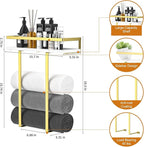 Towel Racks for Bathroom Wall Mounted, Metal Towel Holder with Wooden Shelf for Folding Large Towels, Towel Storage for Small Bathroom Organizer Decor or RV Camping,Golden