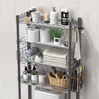 4-Tier Over The Toilet Storage, Adjustable Over Toilet Bathroom Organizer Rack, Freestanding Bathroom Shelves Above Toilet Storage, Sturdy Bathroom Space Saver with Basket and Shelves, Gray