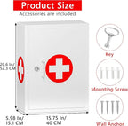 Locking Medicine Cabinet for Bathroom: Wall Mount Medical Box for Medication Storage - Large Capacity First Aid Wall Cabinet for Home, School, Office (White)