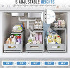 Under Sink Organizer Upgrade To Professional Rails,2-Tier Dual Pull Out Cabinet Storage,Height Adjustable Slide Out Drawers For Bathroom Kitchen,2 Pack-14.5"Dx12.8"-16.9"H,Gun Gray