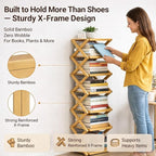 Foldable Shoe Rack, 2 - 9 Tier No-Tool Assembly Bamboo Organizer with Anti-Wobble X-Design for Small Spaces, Sturdy Vertical Storage Shelf for Entryway, Closet, Apartment & Dorm (Yellow,4 Layers)