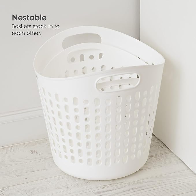 IRIS USA Plastic Laundry Basket, 27L - 3 Pack, Flexible Clothes Hamper with Ventilation Holes, Laundry Room Bedroom Bathroom Apartment Dorm Blankets Pillows Trinkets Organization, White