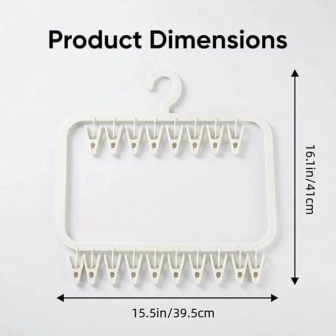 18-Clip Multi-Layer Clothes Drying Rack, BPA-Free ABS Laundry Hanger for Baby Clothes, Socks & Underwear, Heavy Duty Non-Foldable Hanger for Apartment, Nursery & Small Spaces (Off-White)