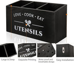 Kitchen Utensil Holder with 3 Compartments, Rustic Wooden Storage Organizer Box Vintage Cutlery Farmhouse Flatware Utensil Caddy Countertop for Silverware Fork Spoon Spatula