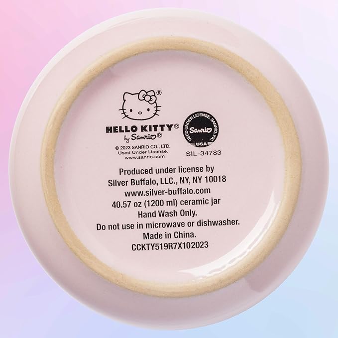 Silver Buffalo Sanrio Hello Kitty Wax Resist Ceramic Cookie Snack Jar Container with Airtight Bamboo Lid, Pink (Small)