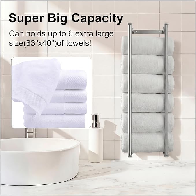 Bathroom Towel Storage Rack,28 Inch Stainless Steels Towel Racks for Bathroom, Wall Mounted Organizers and Storage Shelves for Bathroom,Brushed Silver